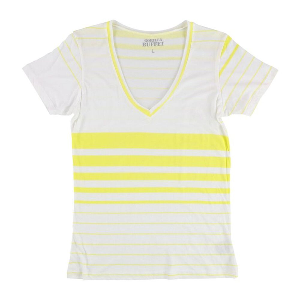 Gorilla Buffet Womens Yellow Stripes Basic T-Shirt, NWT